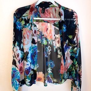 H&M Sheer Flower Print Button Up Blouse size 12